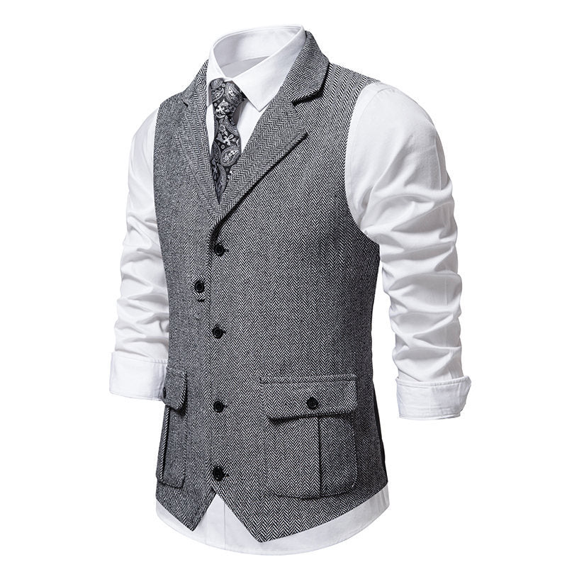 Street Wave Men's Herringbone Suit Vest With Practical Pockets Modern Formal Waistcoat for Gents