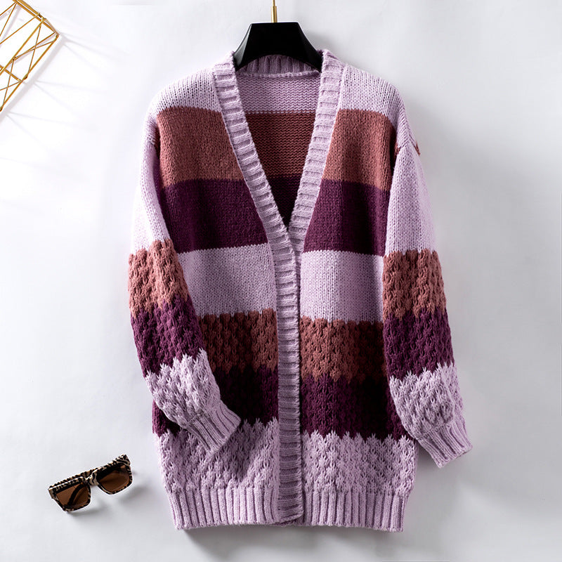 Street-Wave Striped Cozy Cardigan For Women With Soft Warmth Oversized Knitwear Chic Comfort