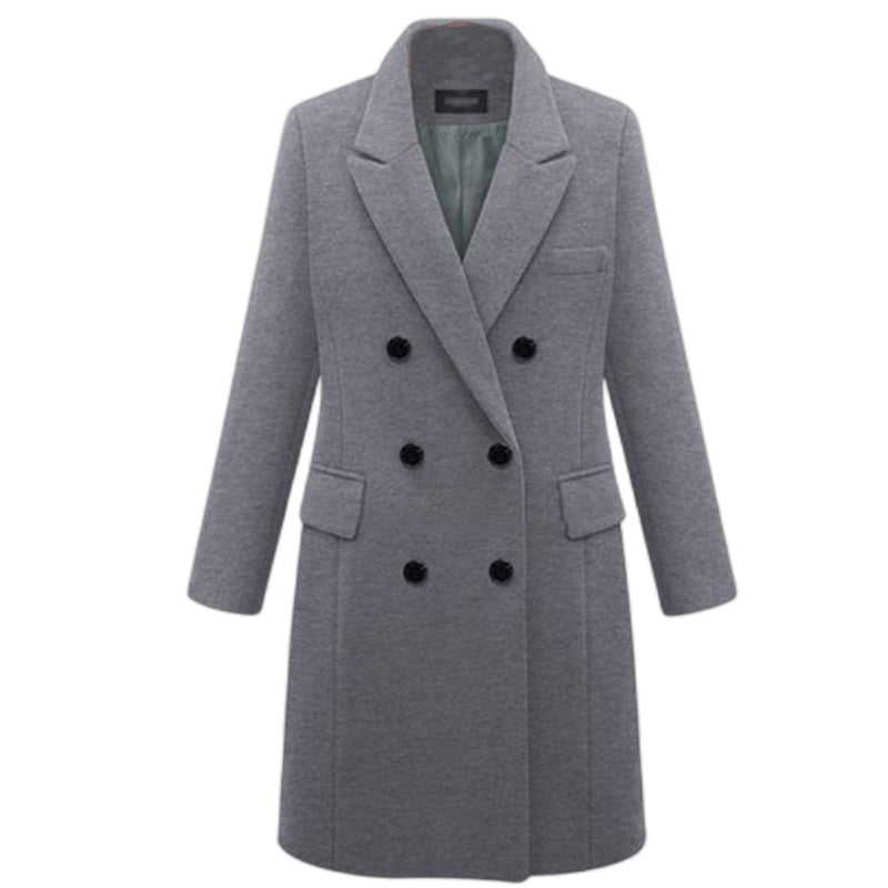 Street-wave Women's Double-Breasted Wool Coat With Pockets For Women Elegant Winter Outerwear