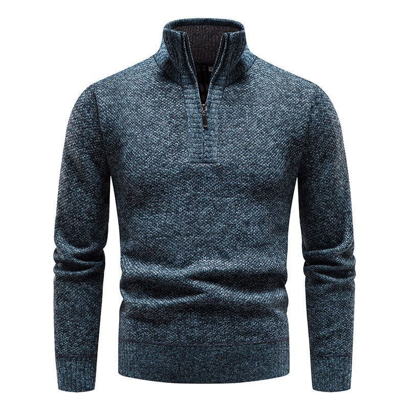 Street-Wave Mens Elegant Knit Pullover With Modern Stand Collar And Zip For Everyday Style