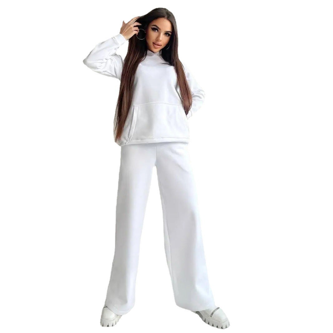 Street-wave Oversized Hoodie Set For Women Soft Cotton Blend Cozy Comfort With Wide Leg Pants