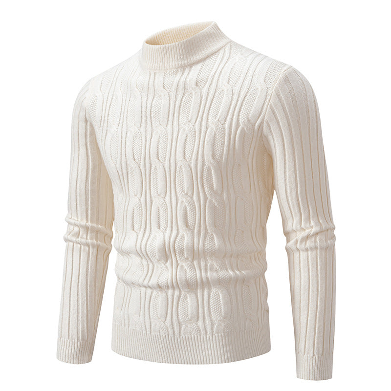 Street Wave Mens Cable Knit Pullover With High Collar For Smart Casual Everyday Wear