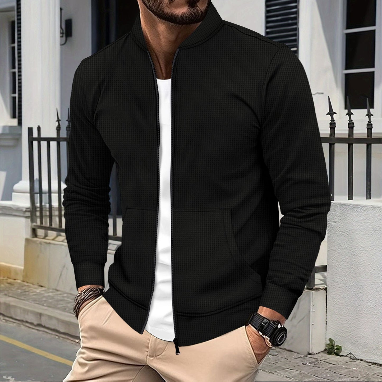 Men's Sporty Zip Up Jacket With Breathable Fabric And Practical Pockets For Active Men Street-wave
