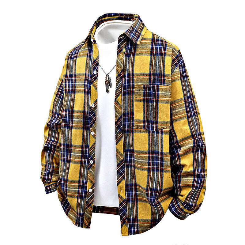 Mens Flannel Shirt With Plaid Pattern And Chest Pocket Street Wave Warm Cozy For Men