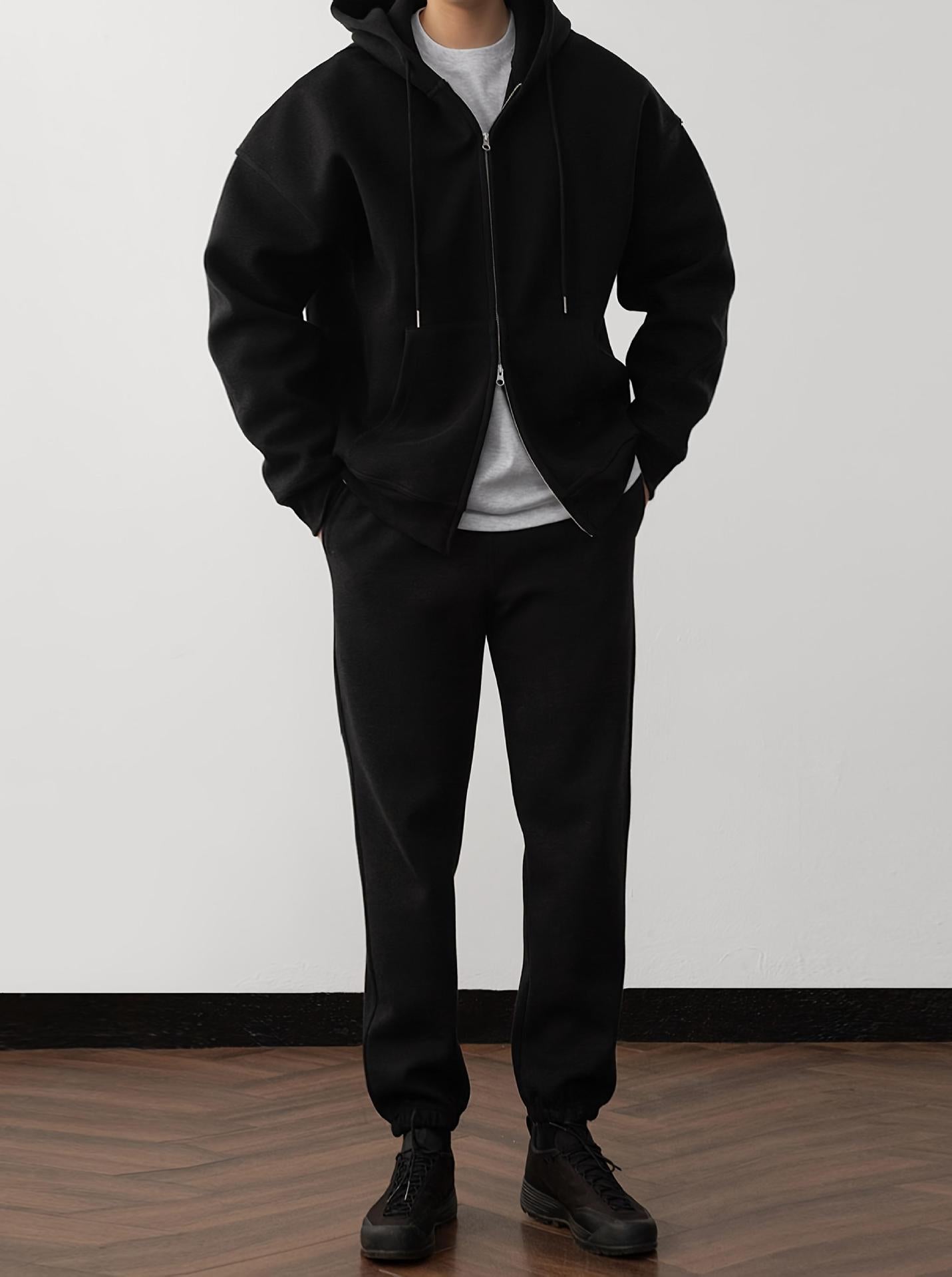Street-wave Men's Comfortable Leisure Jacket and Matching Jogger Set for Relaxed Style