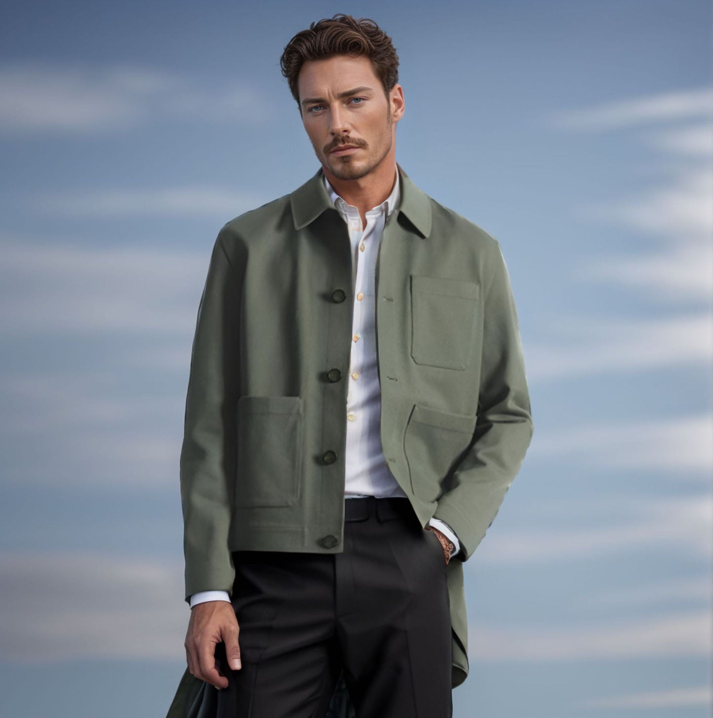 Street-wave Modern Utility Jacket For Men With Practical Pockets And High Collar For Urban Style