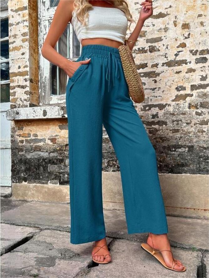 Streetwave Women's Elegant Casual Pants With Elastic Waist And Side Pockets For All Day Comfort