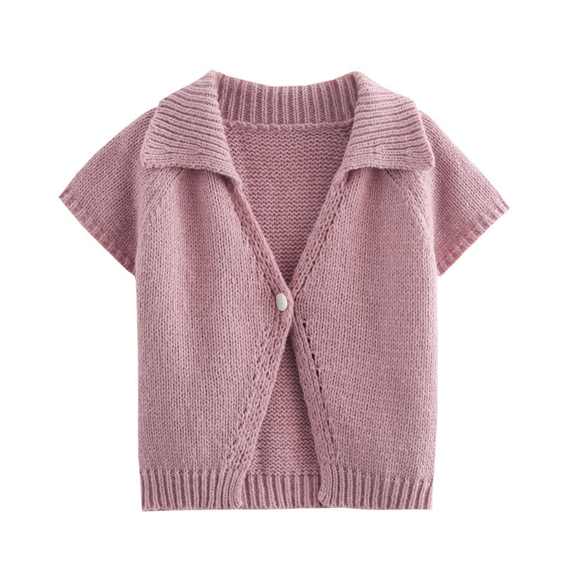 Street-Wave Women Knit Cardigan With Elegant Collar And Wide Hem For Effortless Style
