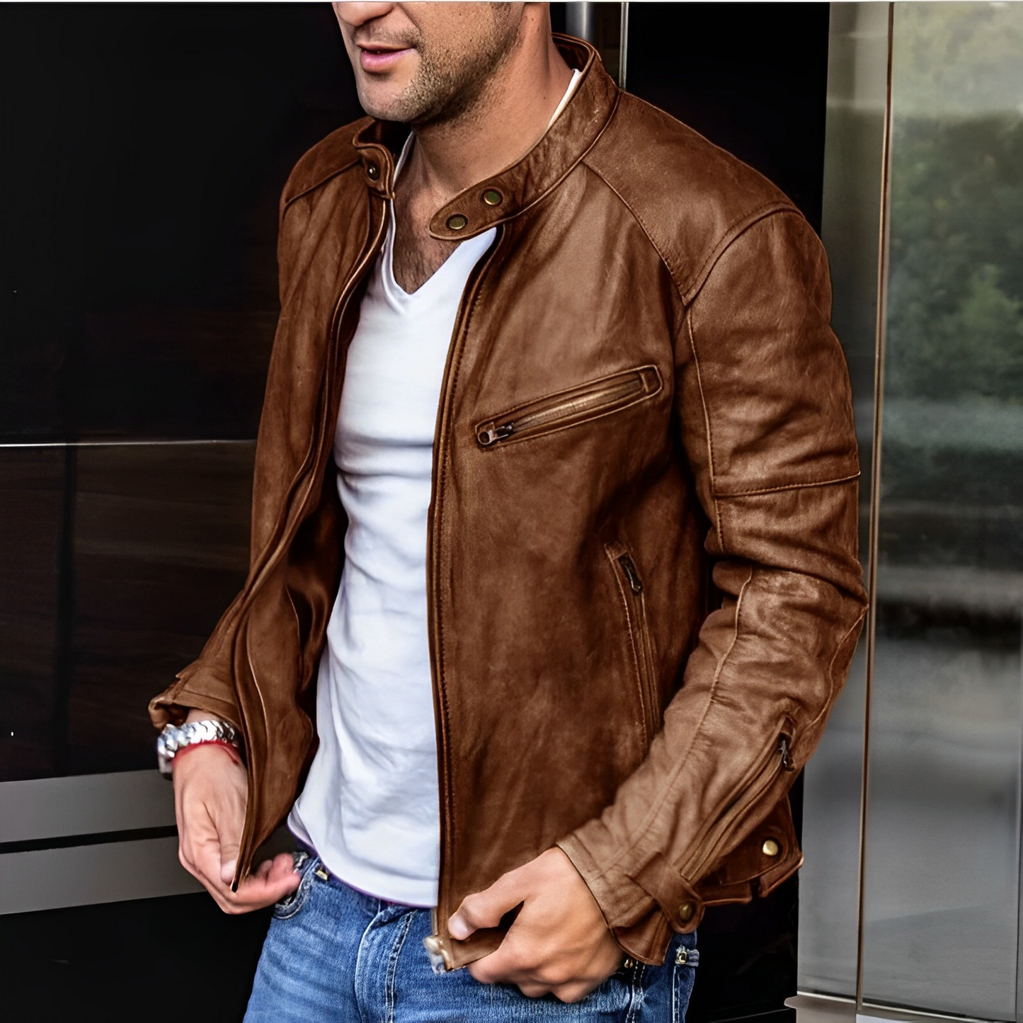 Street-Wave All Season Leather Jacket For Men Premium Biker Style With Breathable Lining