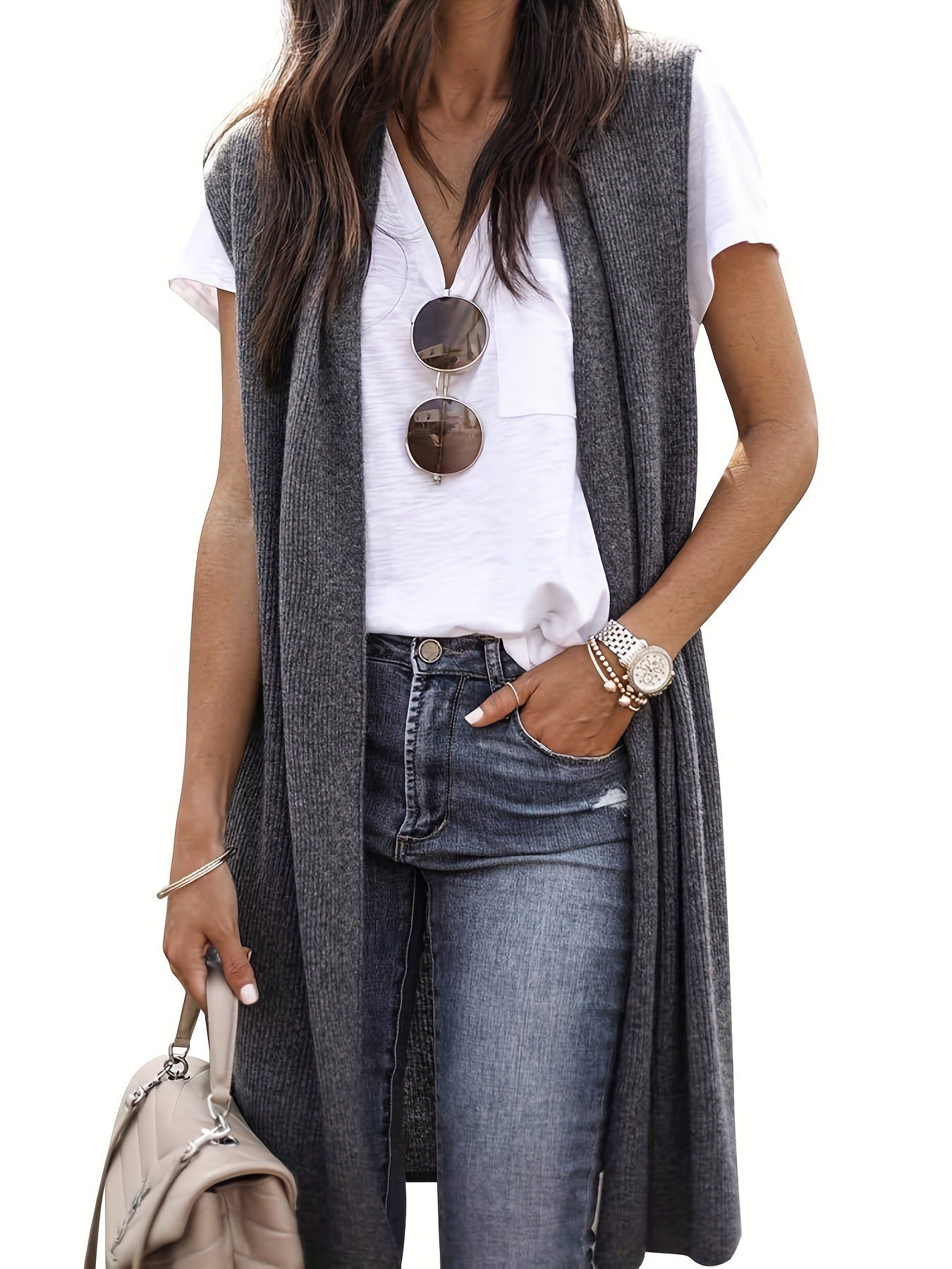 Street-wave Women Longline Knit Cardigan With Side Slits For Versatile Chic Comfort