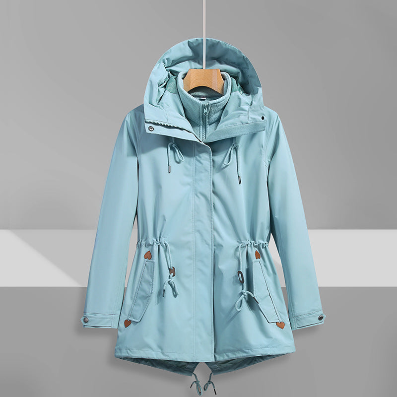 Street-Wave Waterproof Transitional Jacket for Women with Adjustable Hood and Practical Pockets