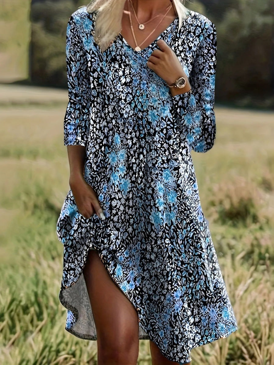 Street Wave Women's Casual Dress With V Neck And Side Slit For Summer Comfort For Everyday Wear