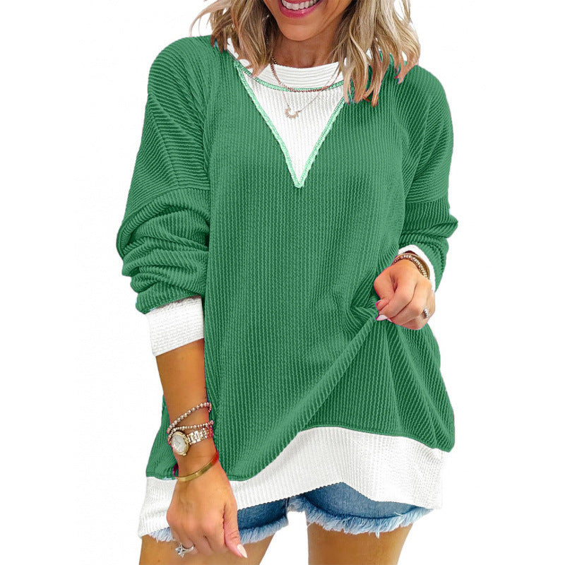 Street-Wave Women's V-Neck Knit Pullover - Cozy Structured Texture for Everyday Casual Wear