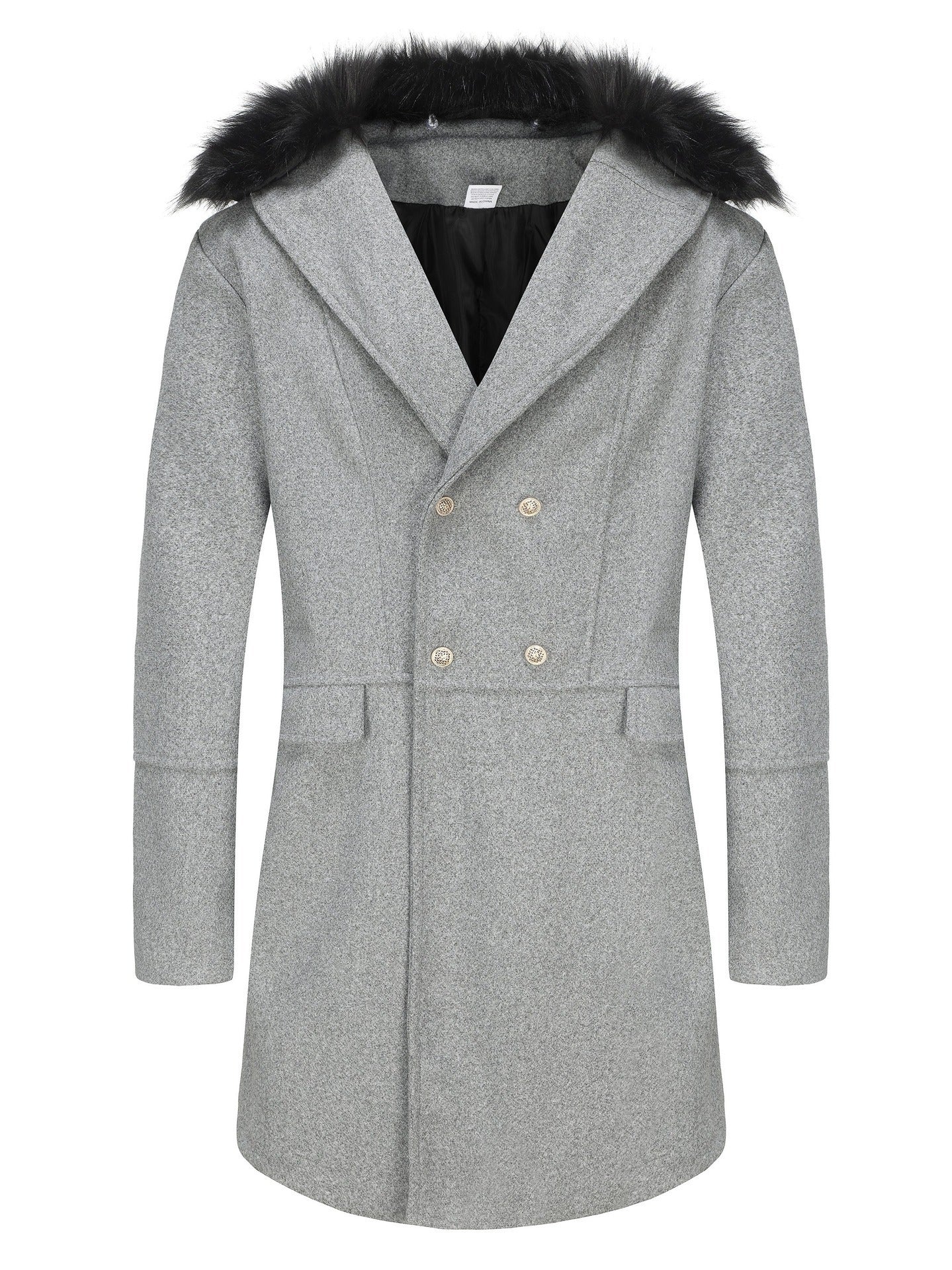 Street-Wave Mens Elegant Long Coat With Fur Collar