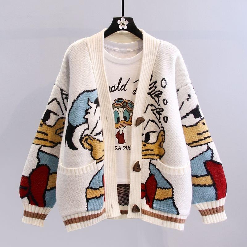 Womens Oversized Knit Cardigan With Playful Duck Motif Streetwave Soft Wool Blend Cozy For Women