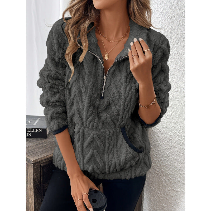 Street-Wave Womens Teddy Fleece Pullover With Half Zip And High Collar For Cozy Comfort