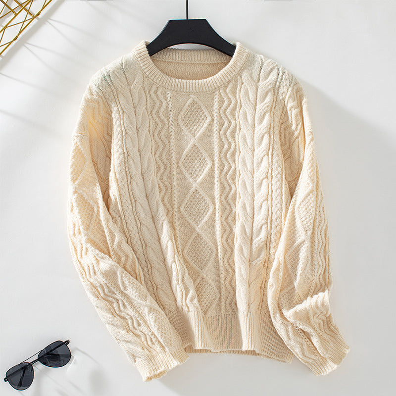 Street-Wave Women's Cable Knit Pullover With Textured Diamond Cable Pattern For Cozy Warmth
