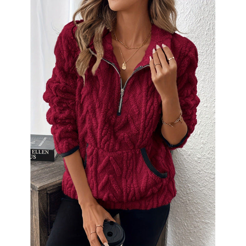 Street-Wave Womens Teddy Fleece Pullover With Half Zip And High Collar For Cozy Comfort