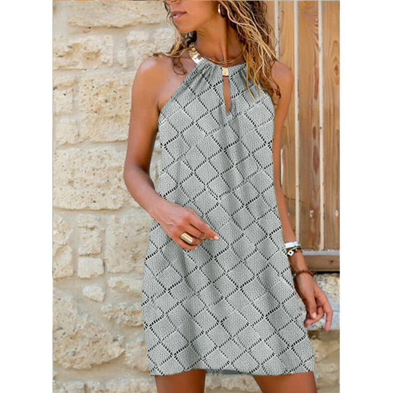 Street-Wave Chic Women's Sleeveless Halter Dress Geometric Print Mini