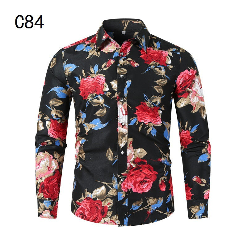 Street Wave Men's Floral Long Sleeve Shirt With Modern Cut Premium Cotton Blend For Formal Or Casual