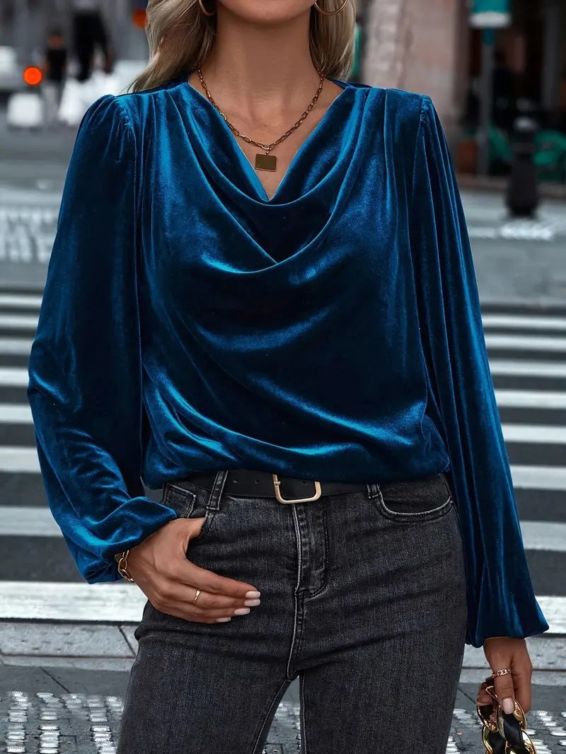 Street-wave Elegant Viscose Blouse With Waterfall Neckline For Women Luxurious Comfort And Versatility