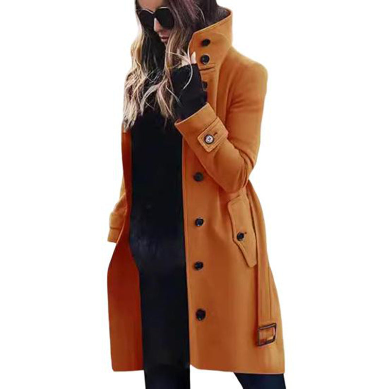 Elegant High Collar Coat For Women By Street-Wave With Practical Pockets For Timeless Chic