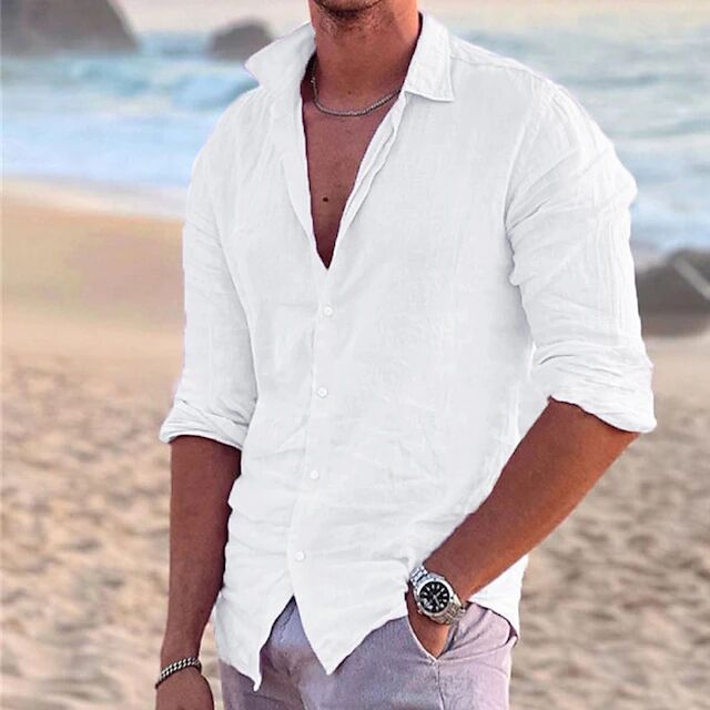 Street-wave Mens Lightweight Linen Shirt Casual Long Sleeve Breathable Comfort Ideal For Warm Weather