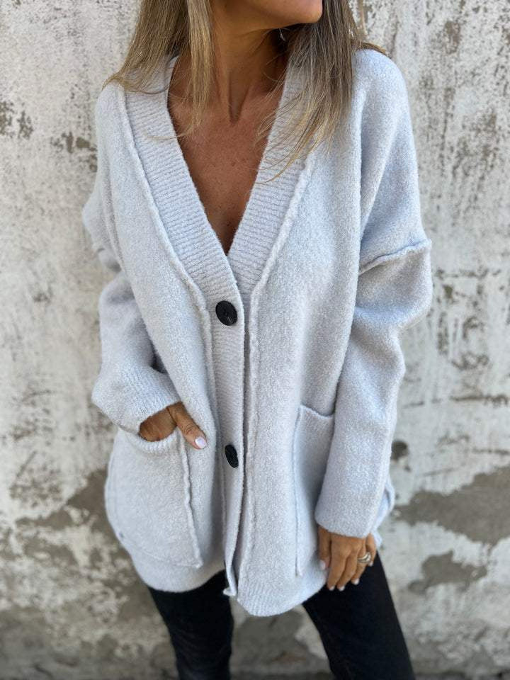 Street Wave Women's Cozy Cardigan With Soft Knit Fabric Large Pockets And Button Details
