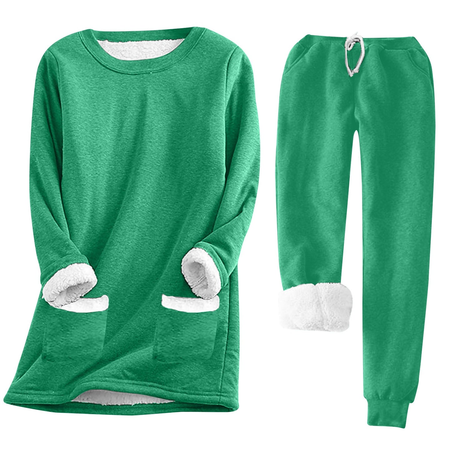 Street-wave Women's Cozy Fleece Lounge Set With Warm Inside Fleece Lining And Pockets