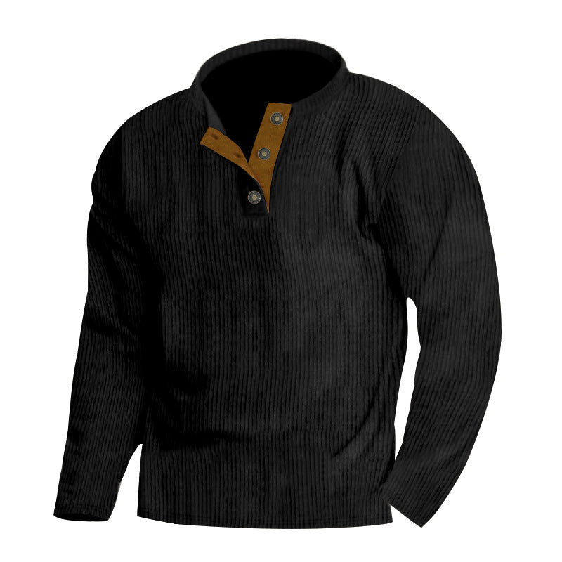Street-wave Men's Casual Henley Sweater With Placket And Ribbed Texture Knit Pullover