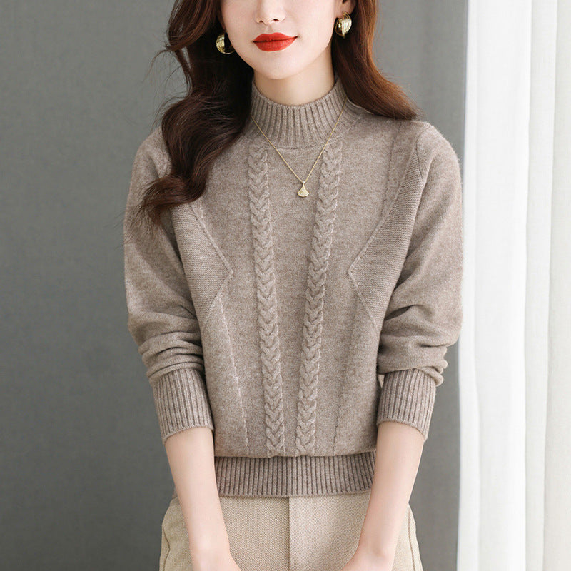 Street-Wave Women's Cable Knit Sweater With High Collar, Cozy Elegant Warmth And Chic