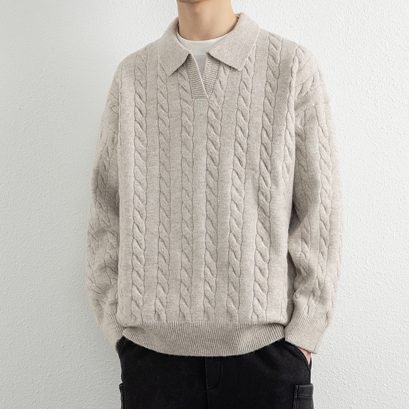Mens Cable Knit Sweater Nautical Cable Pattern With Classic Collar By Street Wave Cozy Winter Essential