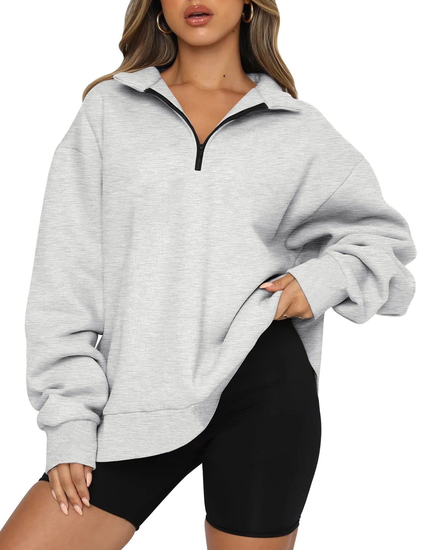 Streetwave Womens Oversized Zip Sweatshirt With Short Front Zip Cozy Casual Fit Everyday