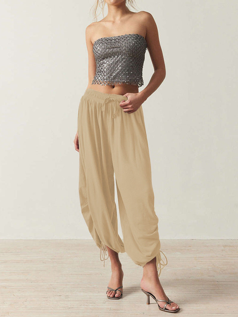 Streetwave Women Harem Pants Elastic Waistband Drawstring Loose Fit Breathable Comfort