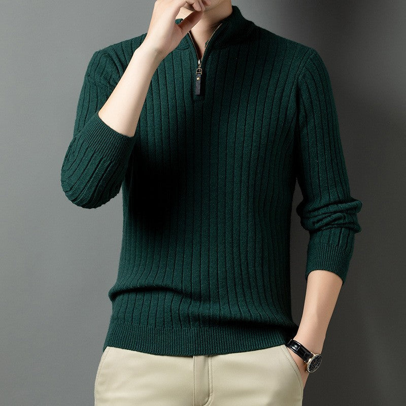 Street-wave Men's Rib Knit Pullover With Stand Collar Zip Breathable Office And Casual Wear