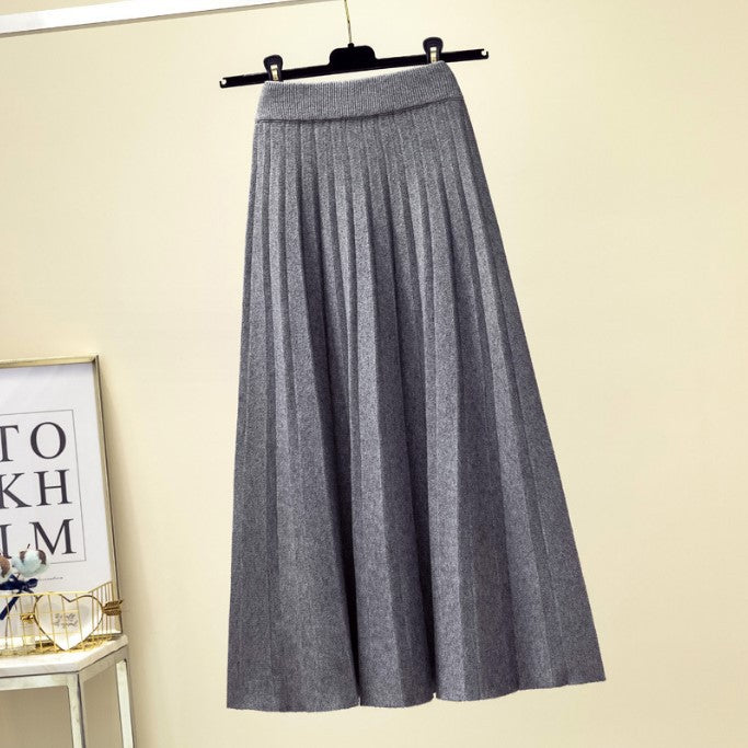 Street-wave Pleated Maxi Knit Skirt for Women Elegant Comfortable Everyday Wear Chic