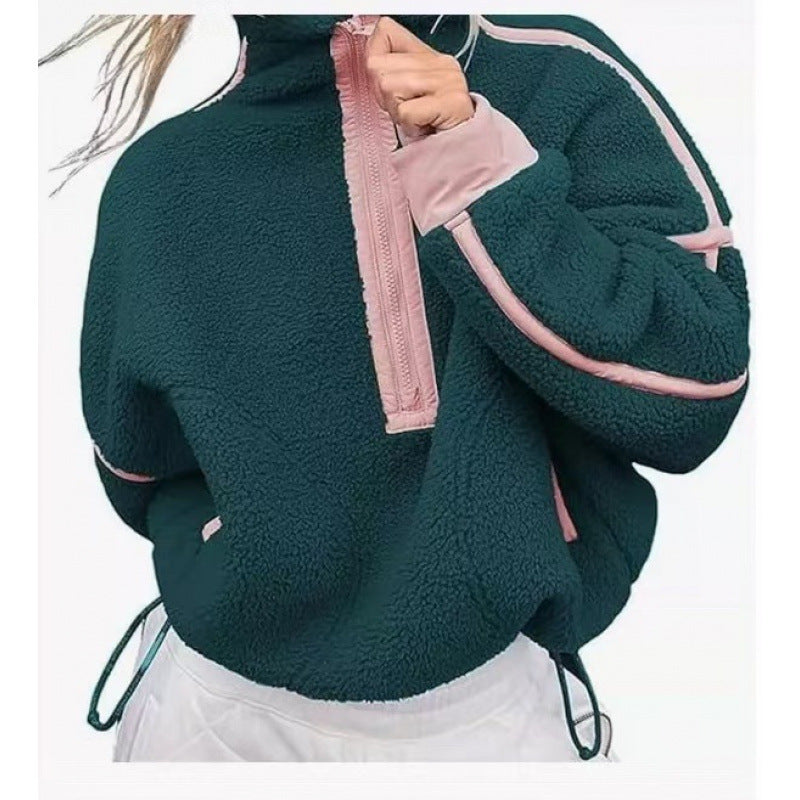 Street-wave Womens Fleece Pullover Half Zip With Contrast Sleeves For Cozy Warmth And Everyday Comfort