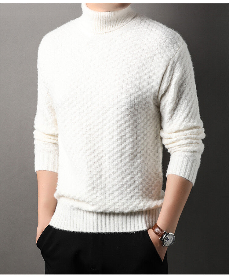 Street-Wave Men's High Collar Knit Pullover With Textured Design For Warm Comfort