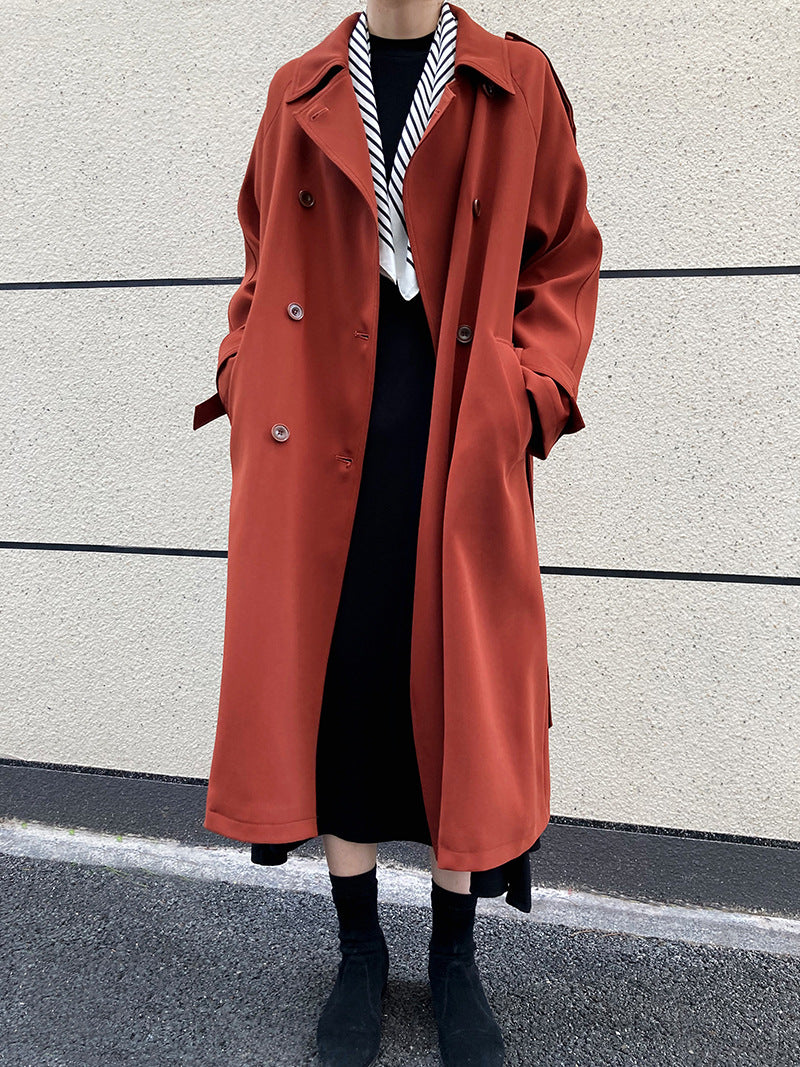 Street Wave Draped Mid Length Trench Coat British Style Loose Fit For Urban Fashion Lovers