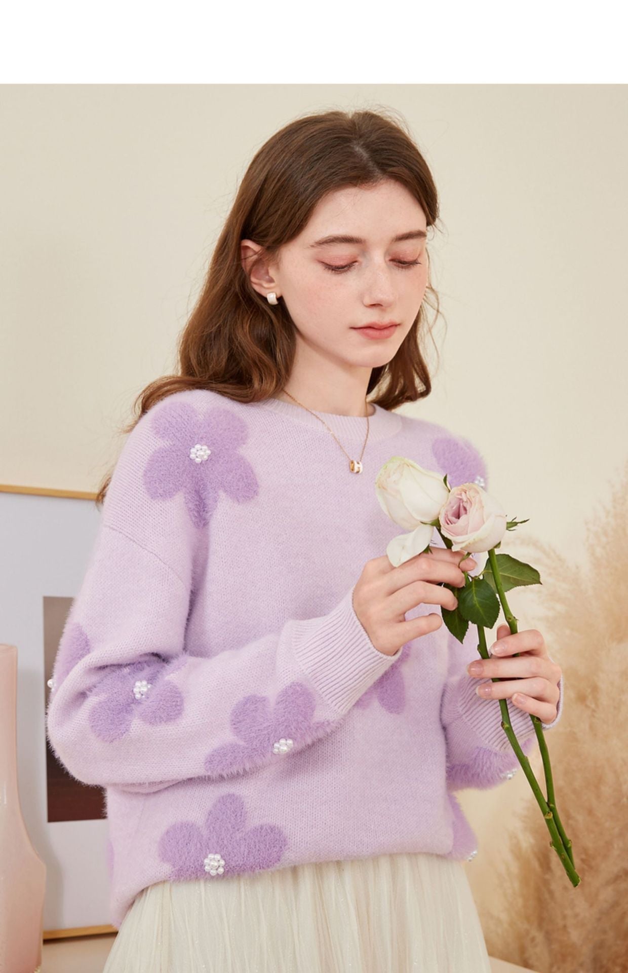 Streetwave Women's Soft Knit Sweater With Floral Applique Design For Everyday Comfort