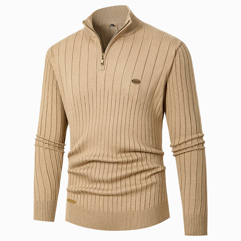 Street-Wave Men's Ribbed Zip Pullover With Modern Zipper Premium Casual Sweater For Everyday Style