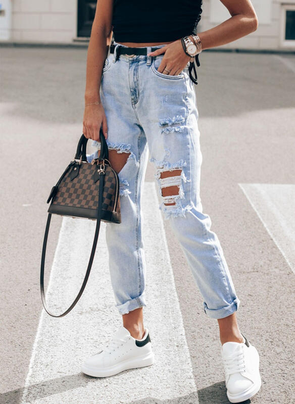 Streetwave Womens Ripped Boyfriend Jeans High Rise Vintage Style Versatile Everyday Wear