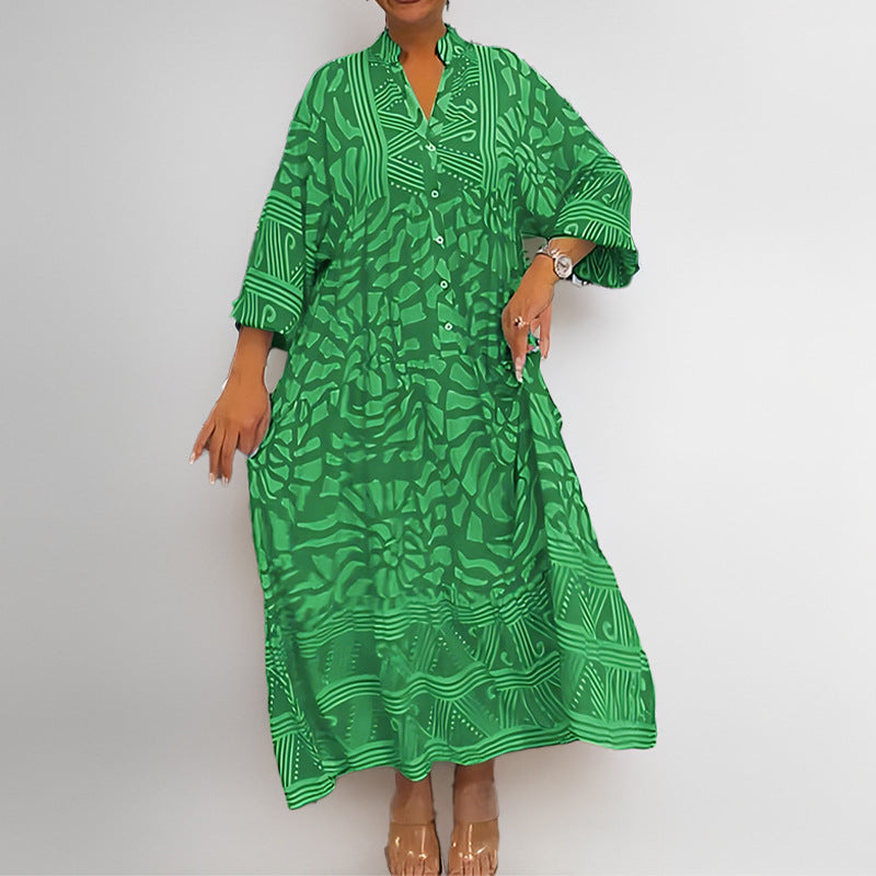 Street Wave Women's Midi Dress Loose Fit Breathable Cotton Blend Print