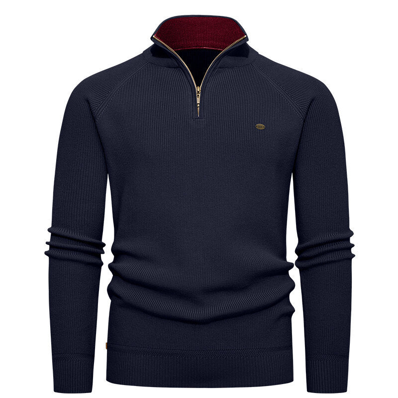 Street-Wave Mens Half Zip Knit Sweater With Stand Collar Zip Up Cozy Classic Modern For Men