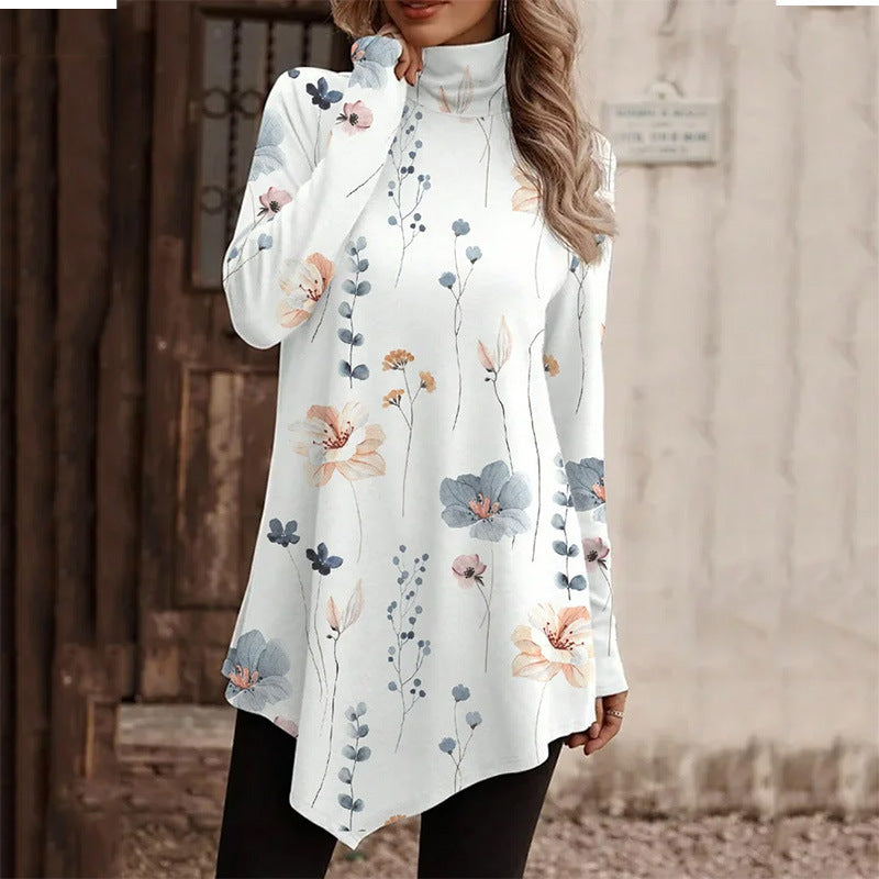 Street-wave Women's Floral High Collar Tunic For Elegant Everyday Comfort And Versatile Style