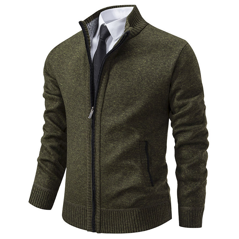 Street-wave Men's Casual Knit Jacket With Stand Collar And Zipper For Versatile Comfort