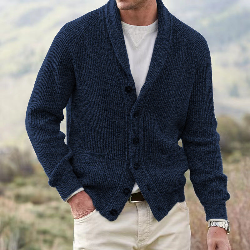 Street Wave Mens Knit Cardigan With Textured Chunky Knit Pattern And Practical Pockets