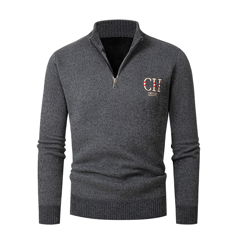 Street Wave Mens Knit Pullover With Stand Collar And Zip For Modern Warmth And Style