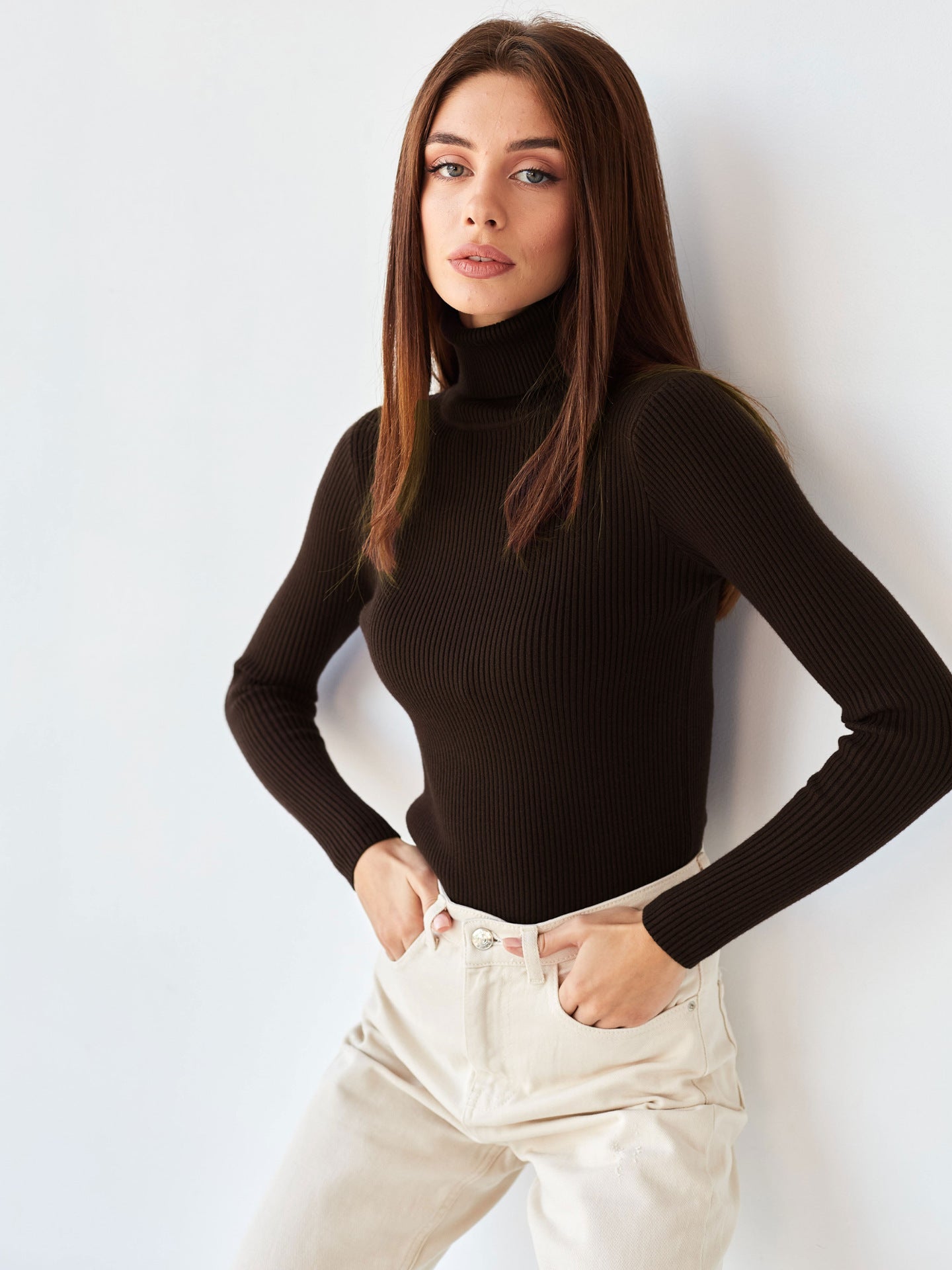 Women Ribbed Turtleneck Sweater Cozy Cotton Blend With Relaxed Fit Streetwave Warm Essential Layer For All Seasons