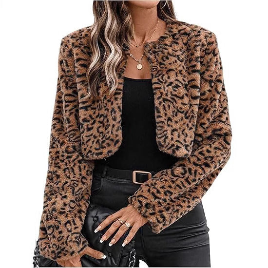 Streetwave Leopard Print Faux Fur Jacket For Women Cozy